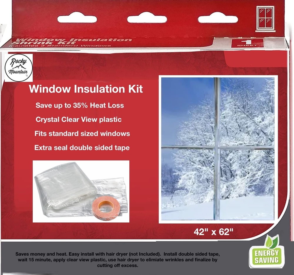 Window Insulation Kit for Winter – 42” X 62”- Clear Sealer Plastic Winterizin…