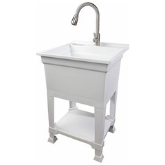 UTILITYSINKS Plastic 24″ Freestanding Workshop Utility Sink, White(For Parts)