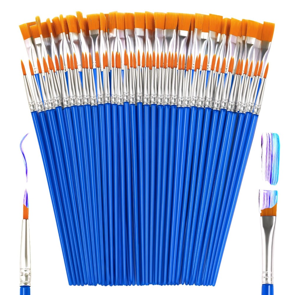 ZRLEI Small Paint Brushes Bulk, 110 Pcs Flat Tip Round Acrylic Small, Blue