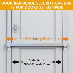 Stainless Steel Door Security Bar 34″, Heavy Duty Door Barricade for Front Do…