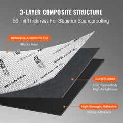 VEVOR Sound Absorption Sheet 52sq.ft 9.8″ x 15.7″ Car Heat Insulation Mat 50mil