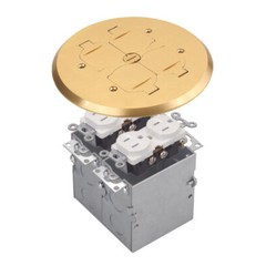 2-Gang ROUND Floor Box Assembly Kit w/ Brass Flip Cover 15A TR Duplex Outlets