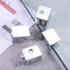 4Pcs Glass Clamps w Screws Chrome Solid Brass Glass Shelf Bracket Clip Support