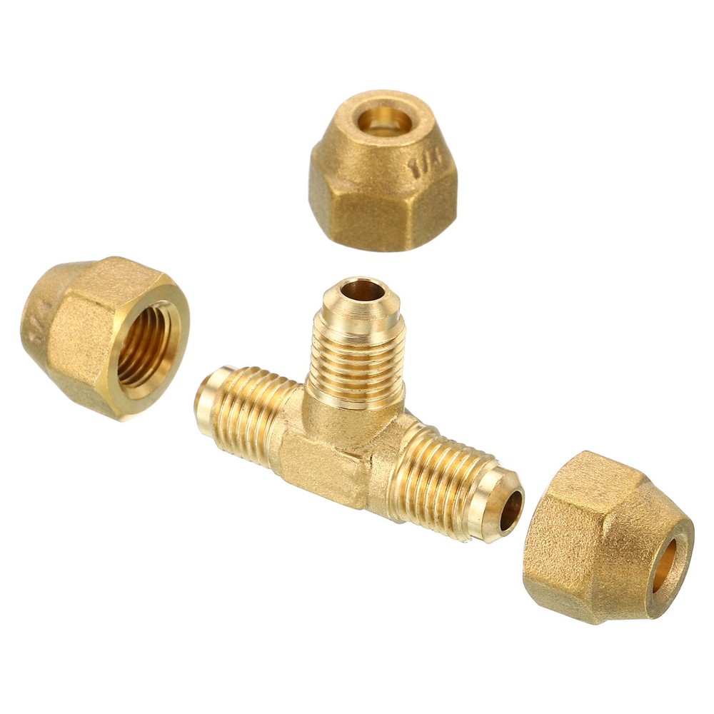 1/4″ x 1/4″ x 1/4″ Brass Fitting Flare Tee Tube Fitting with Nut