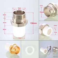 White PPR Pipe Fitting+Copper Nickel Plated Straight Reducing Pipe ID 20mm-90mm