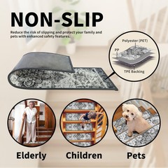 Non-Slip Carpet Stair Treads 7PCS, 8″x30″ Peel & Stick Runner for Wooden Stairs