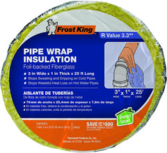Foil Backed Fiberglass Pipe Wrap, 3″X1″X25′