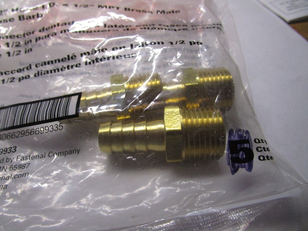 1/2″ x 1/2″ Hose x Male NPT Plain Brass Hose Barb QTY 3