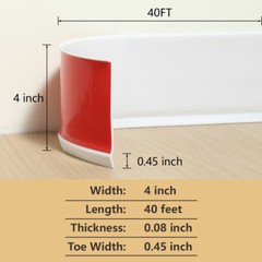 Vinyl Wall Base Baseboard Molding Trim 4″x 40FT Flexible Self Adhesive White