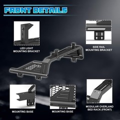 Universal Modular Roll Bar Overland Bed Rack Textured Black LED Mount 62-73in