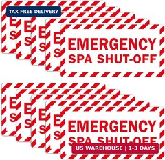 Tallew 10 Pack Emergency Spa Shut-Off Labels Bulk – 2.5″ x 5″ Red Safety Sign Ad