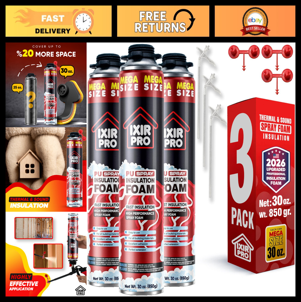 Expanding Spray Foam Insulation Can (3 x 30 oz) – High Density Sealant for Walls