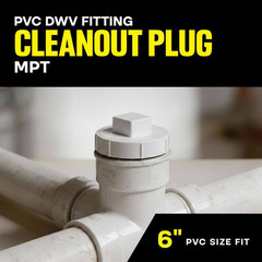 6 In. White Rigid PVC DWV Cleanout Plug, Male Pipe Thread (MPT) End Cap for Drai