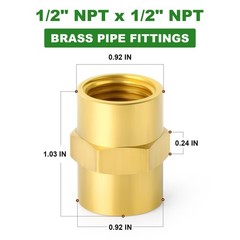 TAISHER 8PCS Brass Pipe Fitting, Coupling, 1/2-Inch Female 1/2″ NPT, Yellow