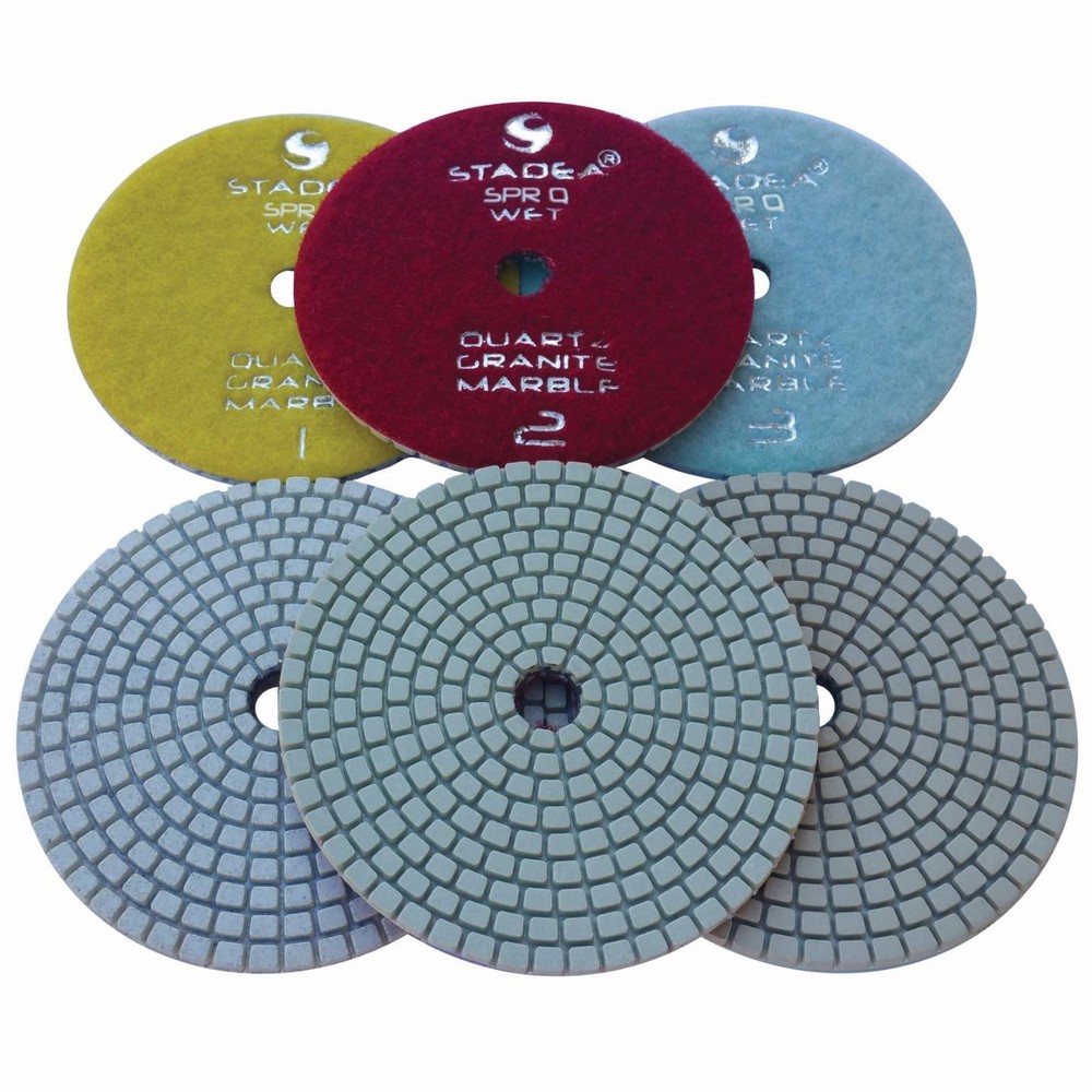 Stadea 3-Step Diamond Polishing Pads for Quartz Engineered Stone Wet Polishing