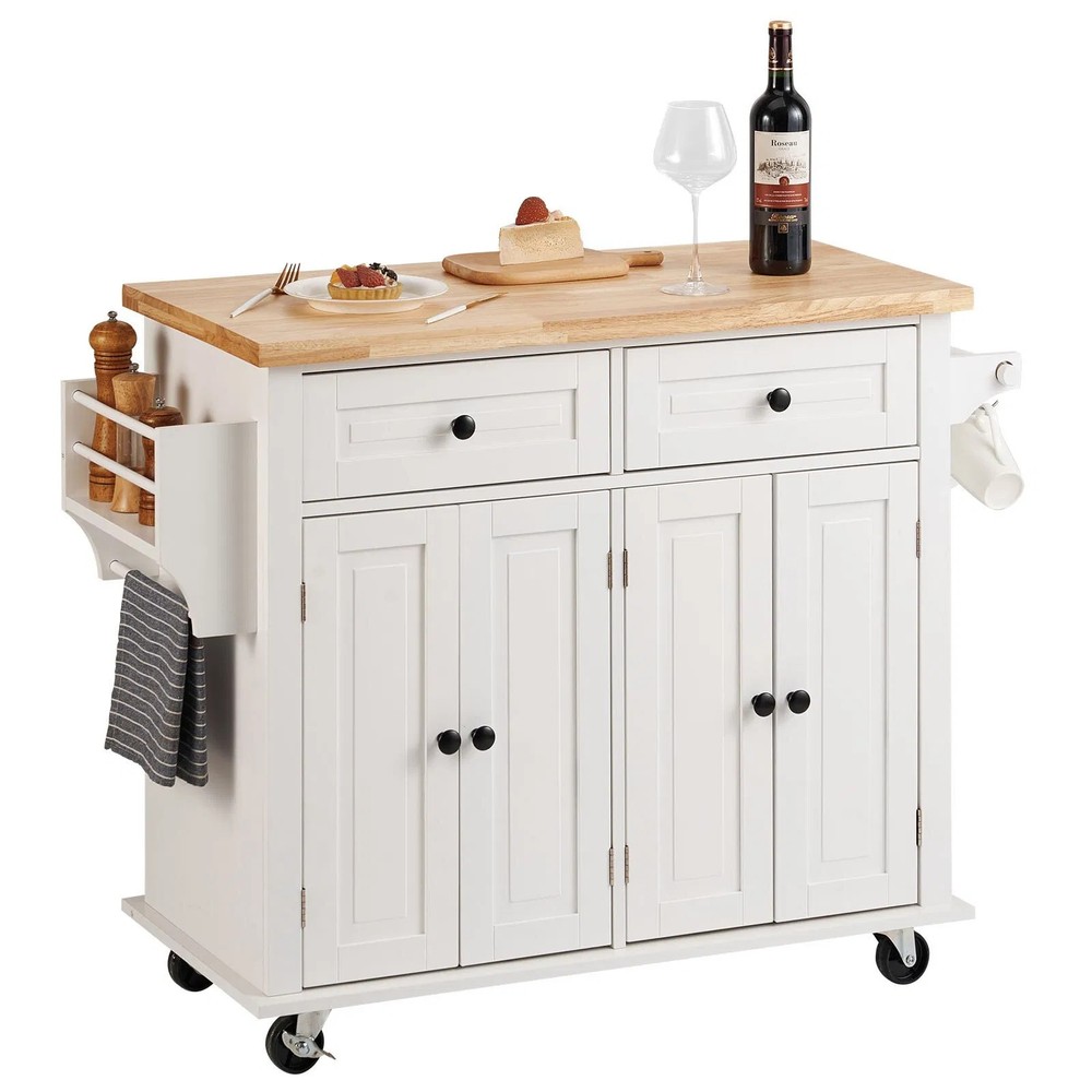Kitchen Island Cart with Solid Wood Top, 35.4″ Width Mobile Carts with Storage C
