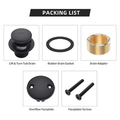 Matte Black Bath Tub Drain and Overflow Kit, Universal All Metal