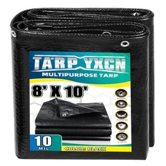 Black Tarp 8×10 Feet, 10 Mil Thick Waterproof Poly Tarps Cover UV Resistant, …