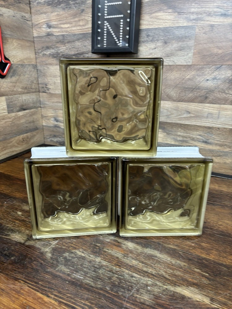LOT OF 3 METRO-DADE WAVE BRONZE GLASS BLOCK MADE IN GERMANY 8x8x3 3/4” NEW