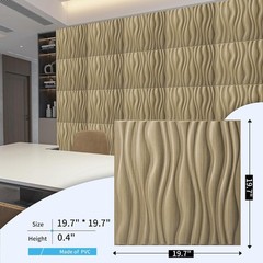PVC Wave Board Textured 3D Wall Panels Walnut 19.7×19.7″ 12 Pack