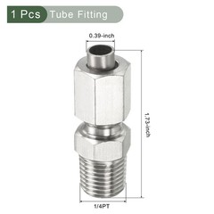 Compression Tubes Fittings 304 Stainless Steel (Silver 1/4PT Male 10mm OD Tubes)
