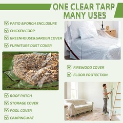 Clear Tarp with Grommets 8×12 ft, 2 Pack 10 Mil Waterproof Vinyl Black Border