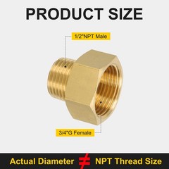 3/4″ g Female x 1/2″ NPT Male Brass Pipe Fitting with Tape for Air Oil- 1Pcs