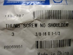 3/8″-16 x 1-1/2″ Type B Regular Thumb Screw, No Shoulder, Zinc QTY 3