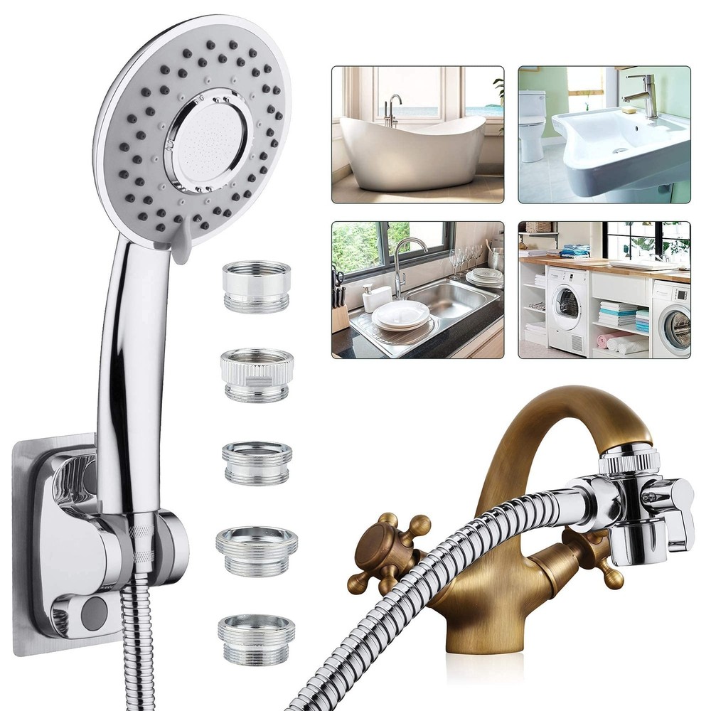 Sink Hose Shower Sprayer Attachment – Faucet Extension w/ c-silver-big panel