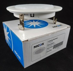 NICOR Lighting 4 inch White Shower Trim with Glass Albalite Lens, New In Box
