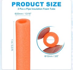 2 Pcs Pipe Insulation Foam Tube Covers 3/8″ (10mm) ID x 3.3FT x 13/16″ OD Orange