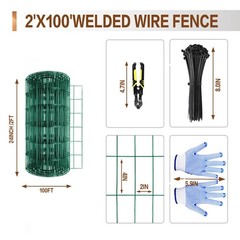 Tongmo 2 ft x 100 Green PVC Coated Welded Wire Fence, 2ft*100ft,
