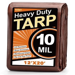 Tarps Heavy Duty Waterproof 12×20 Feet, Extra Thick 10 Mil (Brown) | Tear & F…