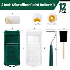 YiBaiBrush Paint Roller Kit, 12 Pack, 2 Inch Mini Roller, Microfiber