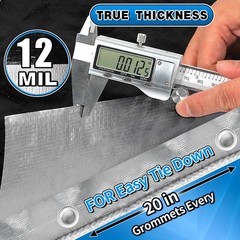 Heavy Duty Tarp 8′ x 10′, 12 Mil Thick Waterproof Poly Tarps, High Durability…