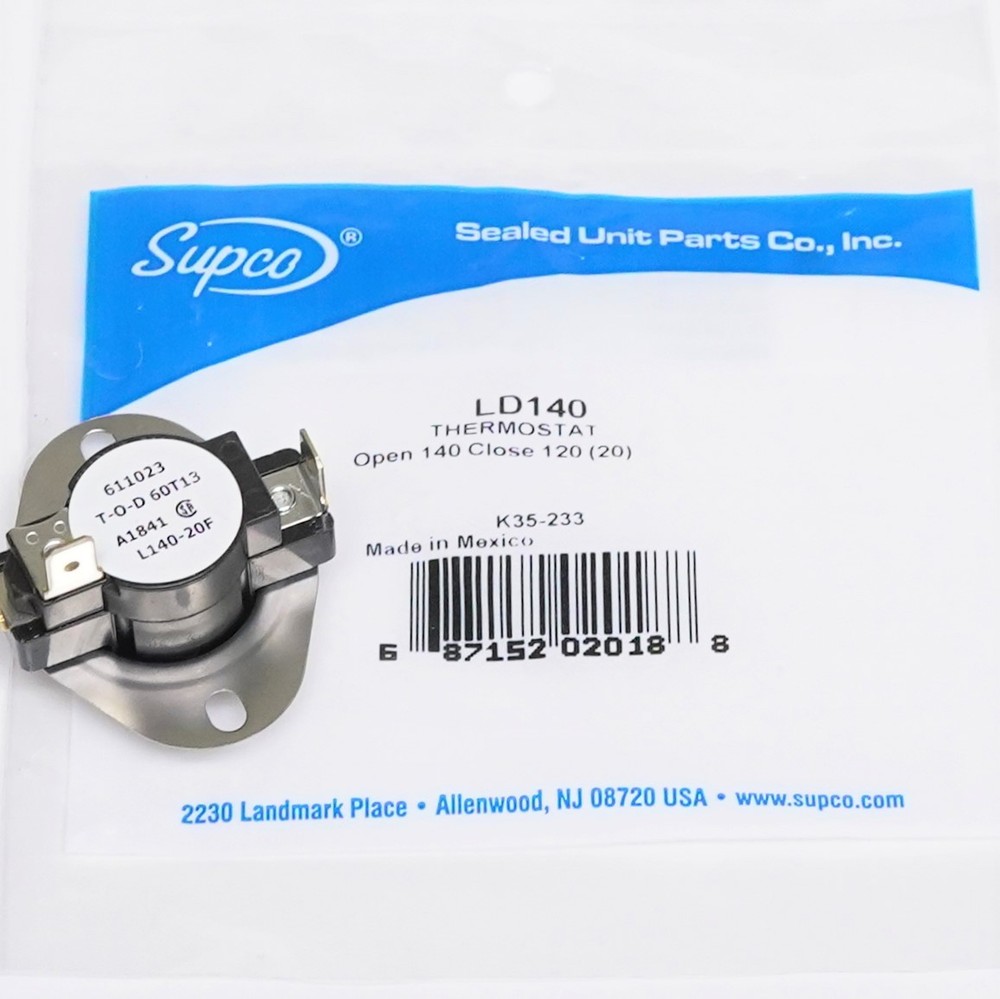 Supco LD140-20 Heater Limit Thermostat Thermodisc L140 3 Wire Maytag 304475
