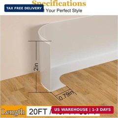 Self-Adhesive Flexible Baseboard Molding Trim – 20 Ft Vinyl Wall Base for Curved
