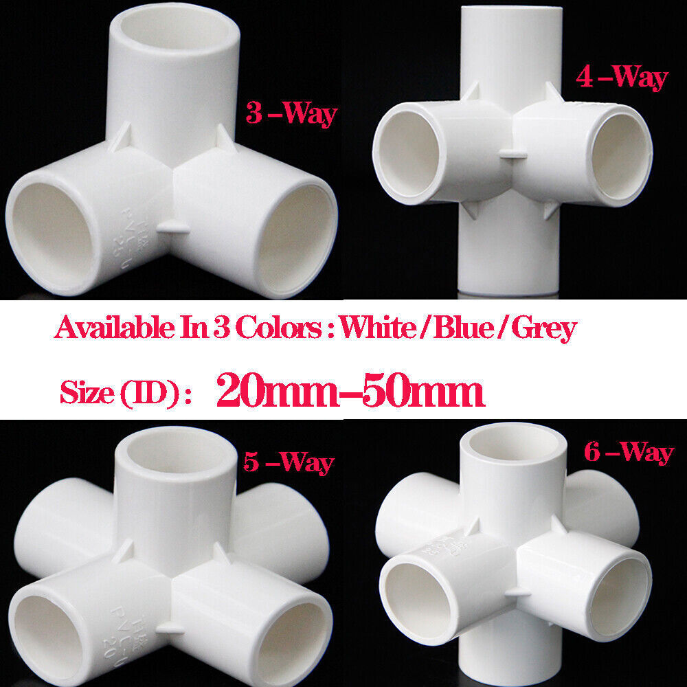 PVC 3/4/5/6-Way Equal Path Elbow Connector Pipe Fitting 20/25/32/40/50mm 3 Color