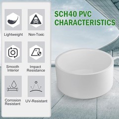 4 Inch SCH40 PVC Pipe Cap Fitting for 4.5″ OD Standard SCH40 PVC Pipes