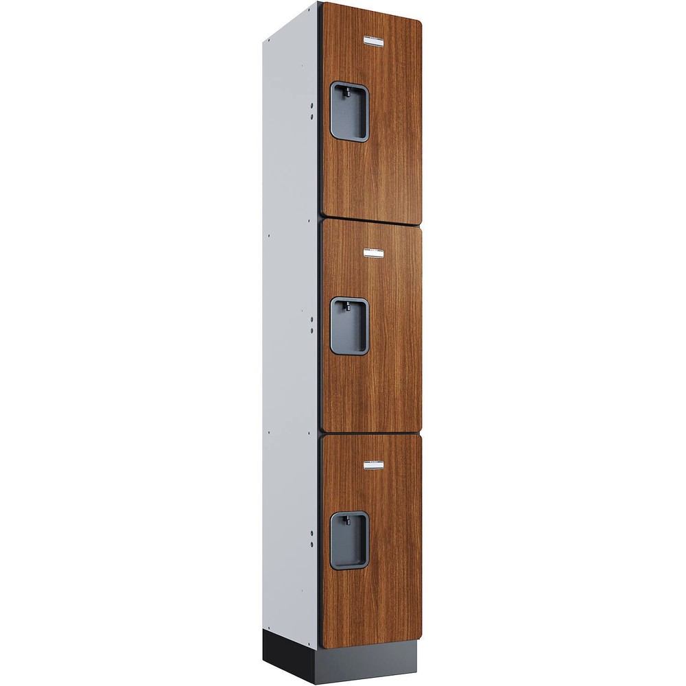 Global Industrial 3-Tier 3 Door Wood Locker 12″W x 15″D x 72″H Cherry Assembled