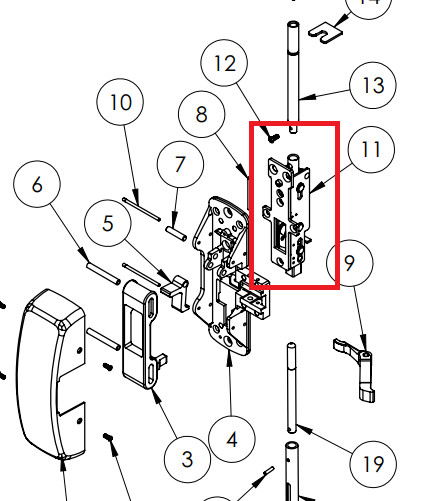 Sargent WD8600 Concealed Vertical Rod Exit Device Inner Chassis Wood Door