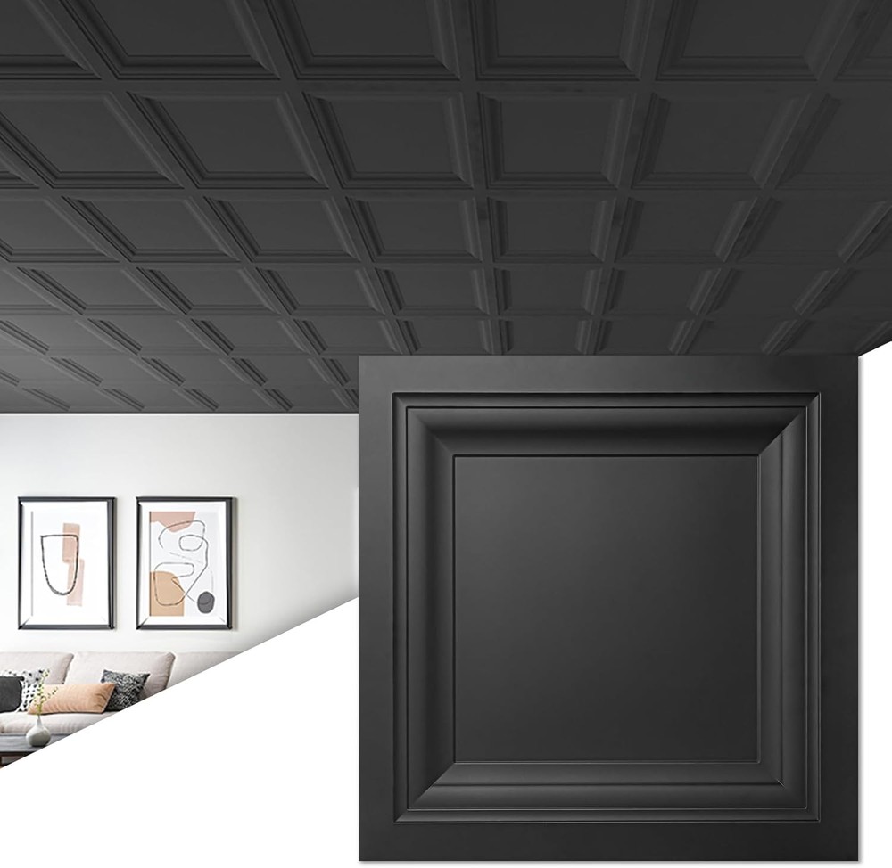 Black 12-Pack 2×2 ft Drop Ceiling Tiles PVC 24×24 Inch Panels