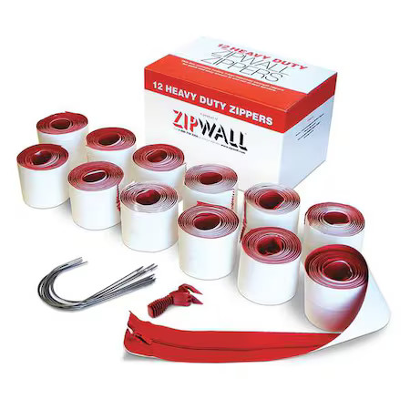 Zipwall Hdaz12 Dust Barrier Adhesive Zipper, 7Ft., Pk12