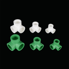 White/Green PPR Pipe Fitting Side Outlet 4 Way/3 Way Elbow Fitting Connector
