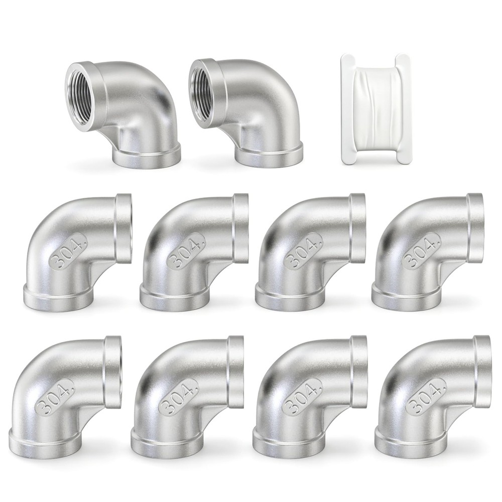 TAISHER 10PCS 304 Stainless Steel 90 Degree 1/4″ FNPT × FNPT, Silver