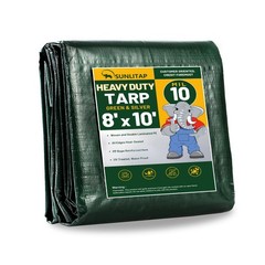 8×10 Ft 10 Mil Heavy Duty Waterproof Tarp, Green | Finished-size green 10 mil…