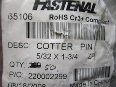 5/32″ x 1-3/4″ Zinc Finish Extended Prong Cotter Pin QTY 50