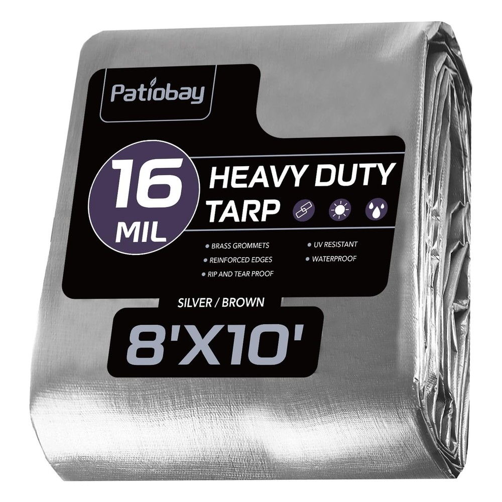 Large Tarp 8x10FT, 16 Mil Heavy Duty Waterproof with Grommets Every 23.6″, 42…