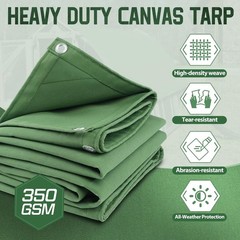 Canvas Tarp 6×8, 350 GSM Heavy Duty Canvas Tarp with Grommets, UV & Water Res…