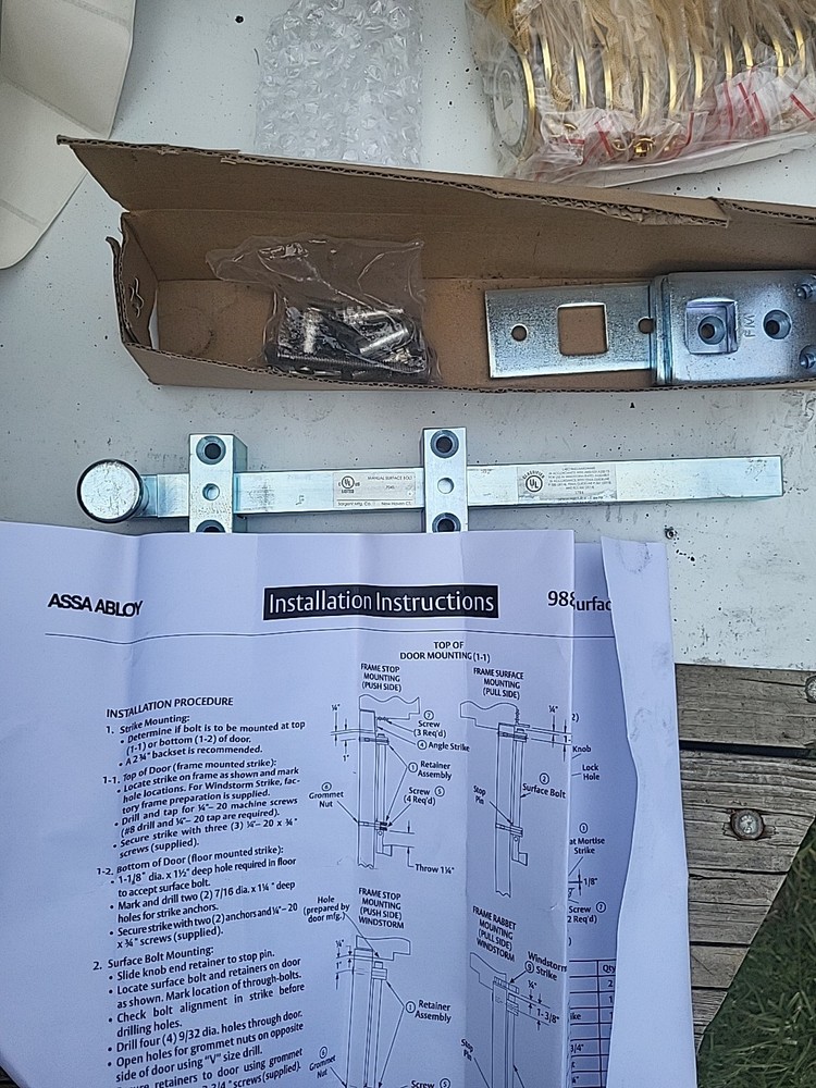 988/988CR/988Y Manual Surface Bolt Kit All Ateel Bright Zinc Plated Finish
